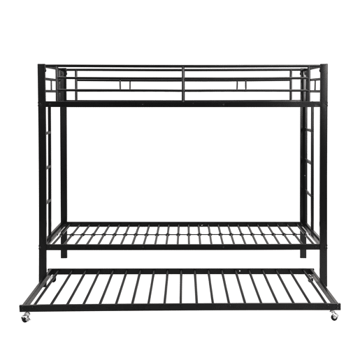 Beliche de metal 90x200 cm - com cama de rodízio 90x190 cm com rodas - Preto