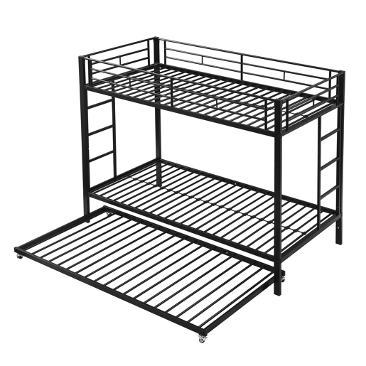 Beliche de metal 90x200 cm - com cama de rodízio 90x190 cm com rodas - Preto