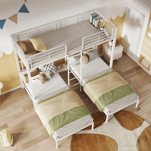 Beliche triplo 3x90x200cm com escada e tabuleiro - estrutura metálica - Branco