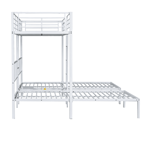 Beliche triplo 3x90x200cm com escada e tabuleiro - estrutura metálica - Branco