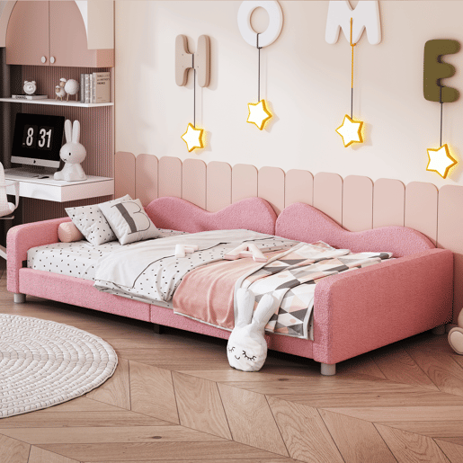 Sofá-cama 90x200 cm em tecido felpudo francês - com estrado de molas - Rosa