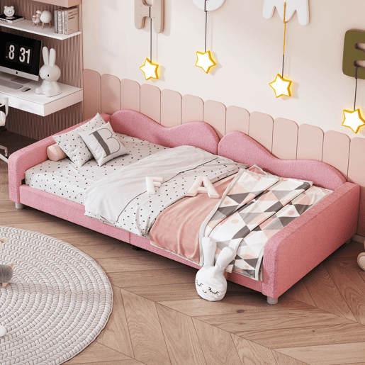 Sofá-cama 90x200 cm em tecido felpudo francês - com estrado de molas - Rosa