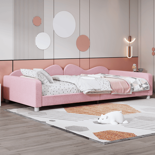 Sofá-cama 90x200 cm em tecido felpudo francês - com estrado de molas - Rosa