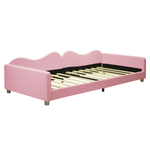 Sofá-cama 90x200 cm em tecido felpudo francês - com estrado de molas - Rosa