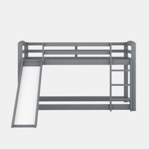 Beliche em pinho com barreiras anti-queda + escada + escorrega - 90x200cm - Cinzento