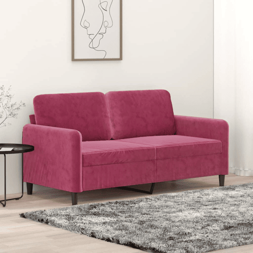 Sofá de 2 lugares - Sofá fixo veludo 140 cm vermelho tinto Sofá de 2 lugares - Sofá fixo veludo 140 cm vermelho tinto