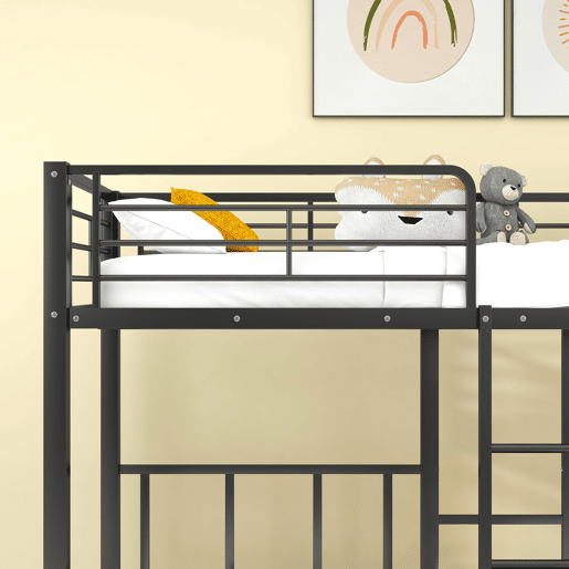 Beliche triplo 3x90x200cm com escada e tabuleiro - estrutura metálica - Preto