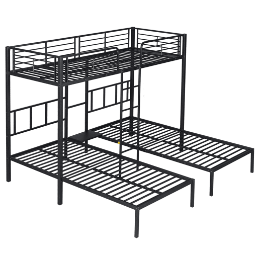 Beliche triplo 3x90x200cm com escada e tabuleiro - estrutura metálica - Preto