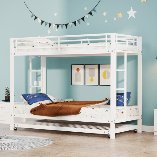 Beliche de metal 90x200 cm - com cama com rodízios 90x190 cm - Branco