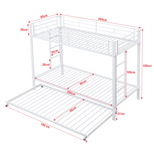 Beliche de metal 90x200 cm - com cama com rodízios 90x190 cm - Branco