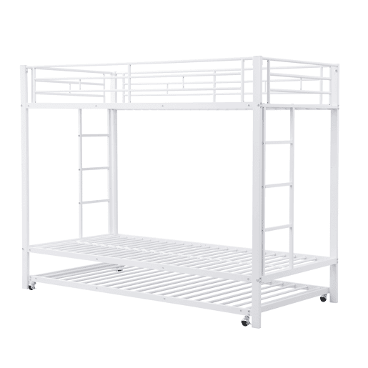 Beliche de metal 90x200 cm - com cama com rodízios 90x190 cm - Branco