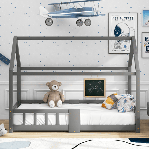 Cabine-cama 90x200 cm em madeira maciça - com ardósia - Cinzento