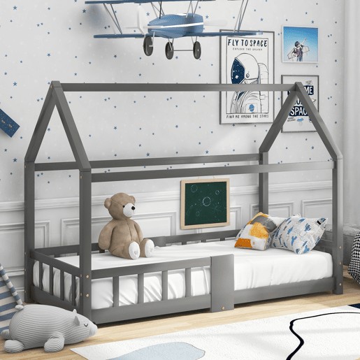 Cabine-cama 90x200 cm em madeira maciça - com ardósia - Cinzento
