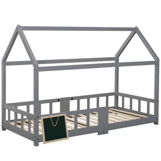 Cabine-cama 90x200 cm em madeira maciça - com ardósia - Cinzento