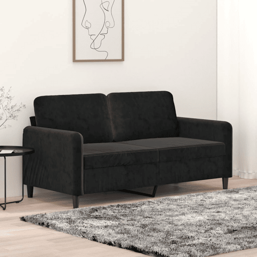 Sofá de 2 lugares - Sofá fixo veludo 140 cm preto Sofá de 2 lugares - Sofá fixo veludo 140 cm preto
