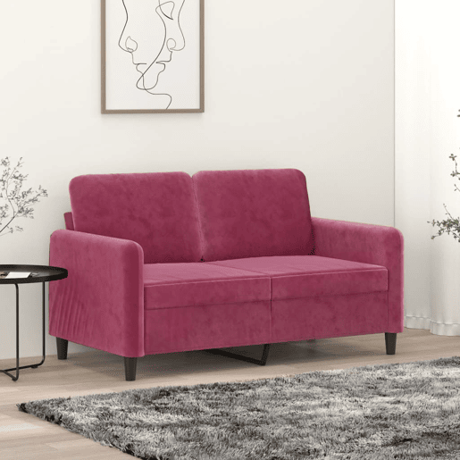 Sofá de 2 lugares - Sofá fixo veludo 120 cm vermelho tinto Sofá de 2 lugares - Sofá fixo veludo 120 cm vermelho tinto