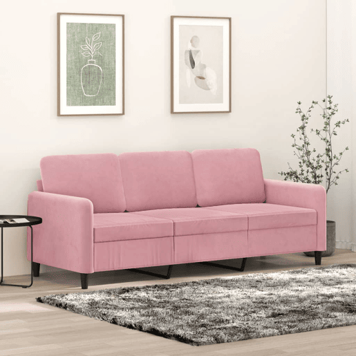 Sofá de 3 lugares - Sofá fixo 180 cm veludo rosa