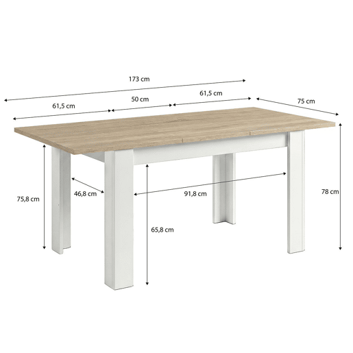 Mesa de comedor extensible Danna Artik White (Branco mate) - Carvalho canadiano 123 x 78 x 75 cm