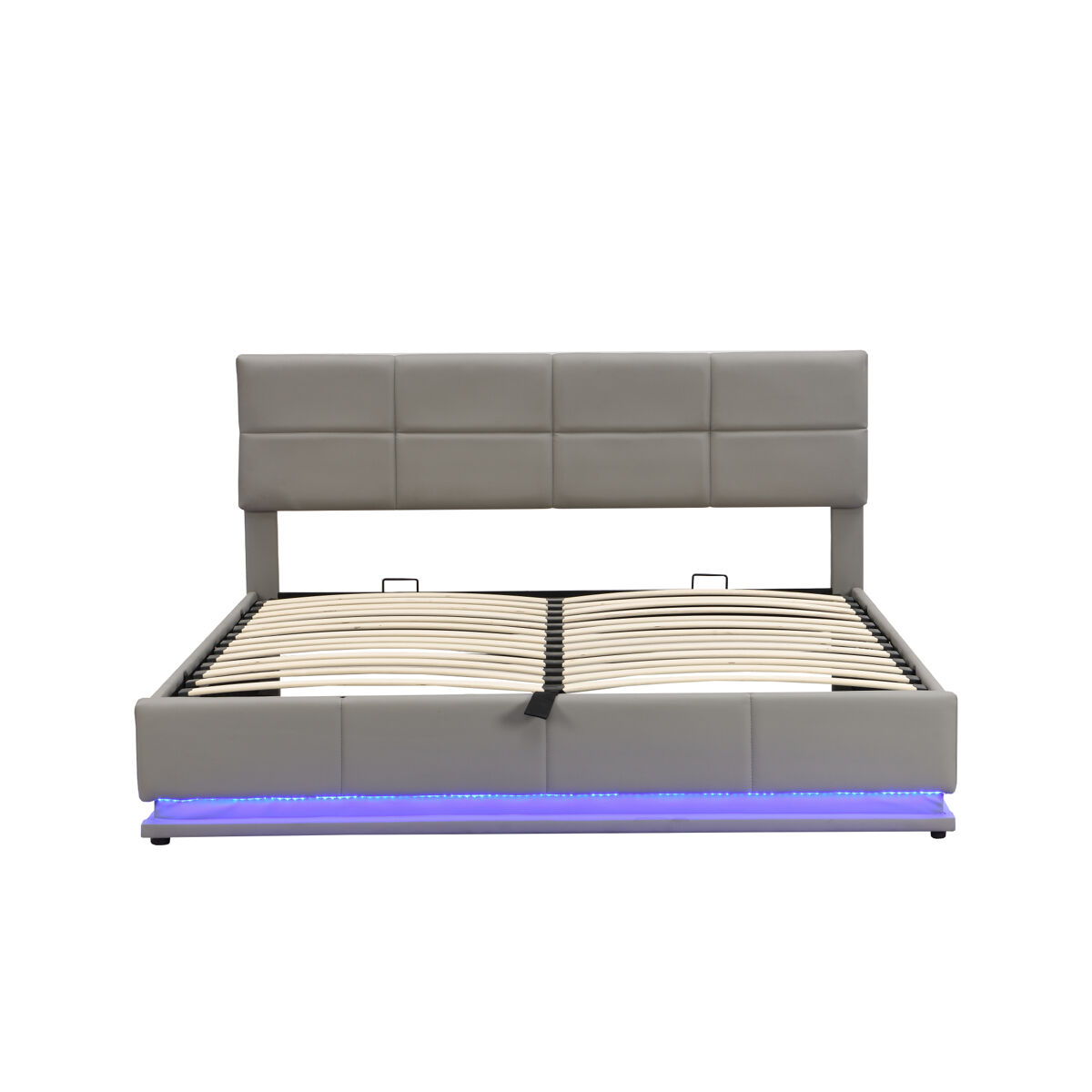 Cama contenedor tapizada 180x200 cm con iluminación led - en símil piel - gris claro