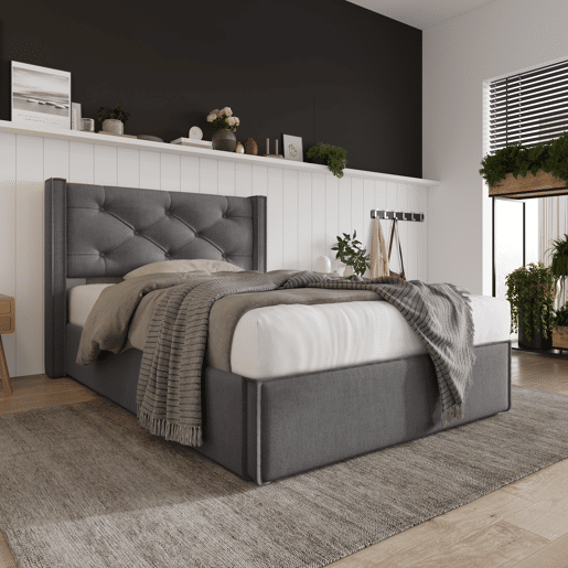 Cama contentora estofada 90x200 cm em tecido de algodão - com estrado de molas - Cinzento