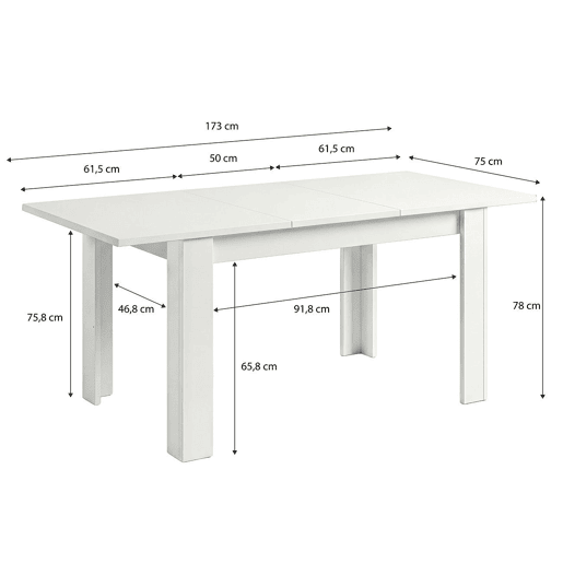 Mesa de comedor extensible Danna Artik White (Branco mate) 123 x 78 x 75 cm