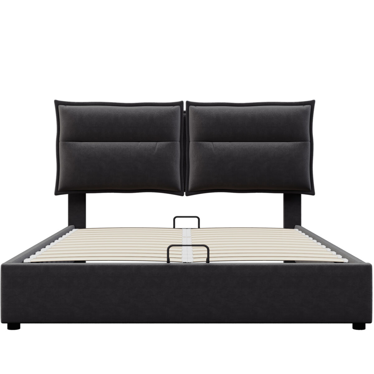 Cama contenedor acolchada de terciopelo 140x200 cm con cabecero ajustable y somier de láminas - negro