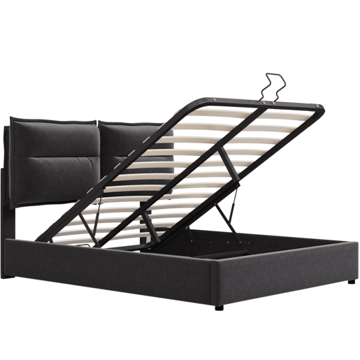 Cama de contentor estofada em veludo 140x200 cm com cabeceira regulável e estrado de ripas - Preto