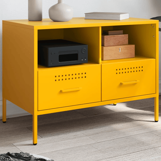 Móvel de TV - Modulo de TV - Armário de TV 68x39x50,5 cm aço amarelo mostarda