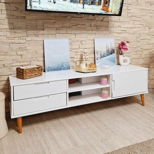 Móvel de TV - Modulo de TV - Armário de TV MOLDE 158x40x49 cm pinho maciço branco