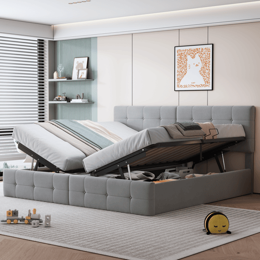 Cama contentor estofada 180x200cm em veludo - convertível em 2 camas individuais - Cinzento