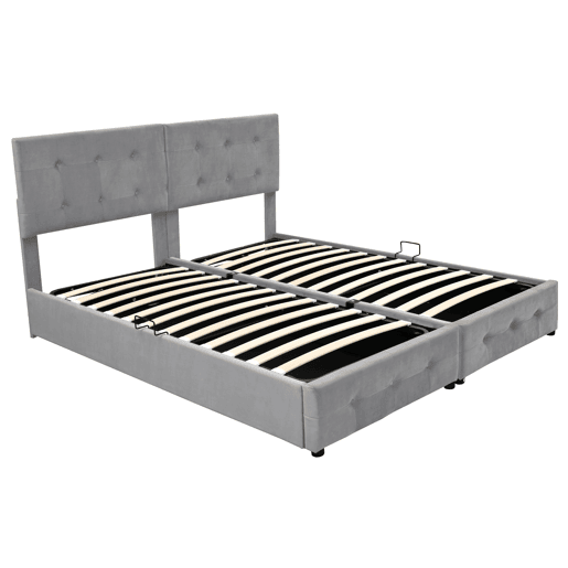 Cama contentor estofada 180x200cm em veludo - convertível em 2 camas individuais - Cinzento