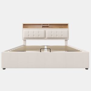 Cama contentora 140x200 cm em tecido de linho - cabeceira regulável com fichas - com estrado - Bege
