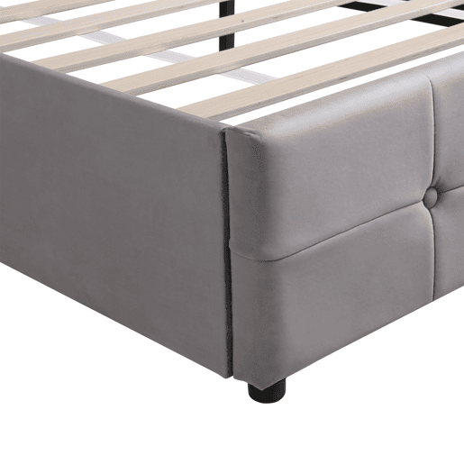 Cama estofada com arrumação - 140x200cm - tecido aveludado - cabeceira regulável com desenho de blocos - Cinzento
