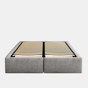 Cama de casal estofada 140x200cm sem cabeceira - com 2 gavetas - Tecido de linho - Cinzento