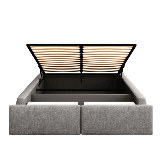 Cama de casal estofada 140x200cm sem cabeceira - com 2 gavetas - Tecido de linho - Cinzento