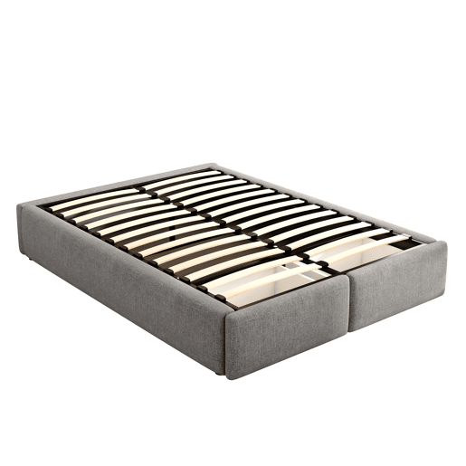 Cama de casal estofada 140x200cm sem cabeceira - com 2 gavetas - Tecido de linho - Cinzento