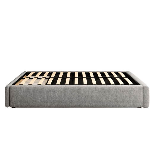 Cama de casal estofada 140x200cm sem cabeceira - com 2 gavetas - Tecido de linho - Cinzento