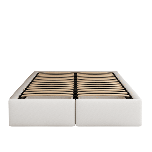 Cama de casal estofada 140x200cm sem cabeceira - com 2 gavetas - Tecido de linho - Branco
