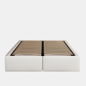 Cama de casal estofada 140x200cm sem cabeceira - com 2 gavetas - Tecido de linho - Branco