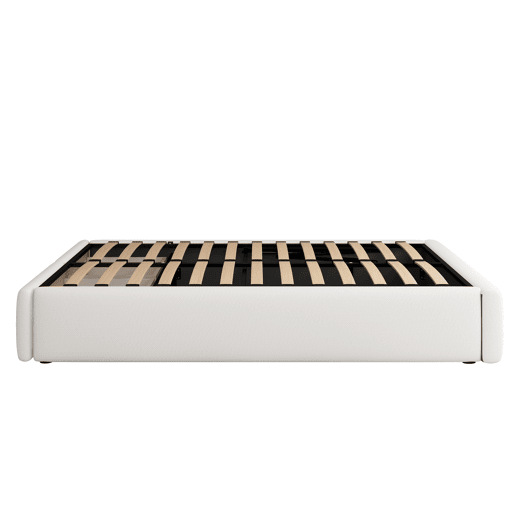 Cama de casal estofada 140x200cm sem cabeceira - com 2 gavetas - Tecido de linho - Branco