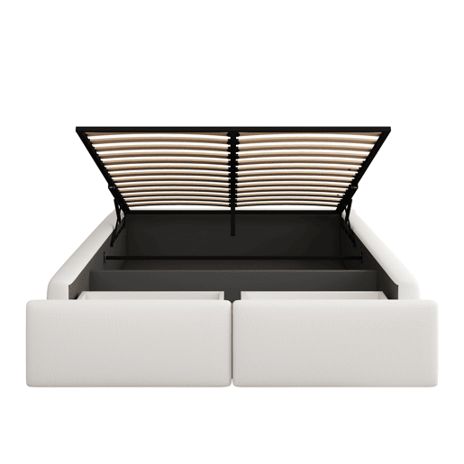 Cama de casal estofada 140x200cm sem cabeceira - com 2 gavetas - Tecido de linho - Branco