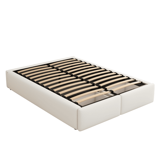 Cama de casal estofada 140x200cm sem cabeceira - com 2 gavetas - Tecido de linho - Branco