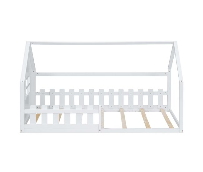 Cama-cabina para niños 90x200 cm - con forma de casita - en madera de pino y mdf - blanco