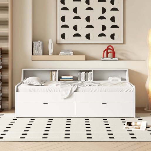 Sofá-cama - Sofá-cama 90x200 cm com 2 gavetas - Branco Sofá-cama - Sofá-cama 90x200 cm com 2 gavetas - Branco
