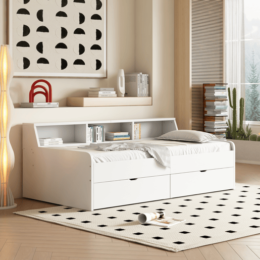 Sofá-cama - Sofá-cama 90x200 cm com 2 gavetas - Branco Sofá-cama - Sofá-cama 90x200 cm com 2 gavetas - Branco