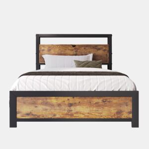 Cama para adultos 90x200 cm com espaço de arrumação - estrutura metálica - Castanho