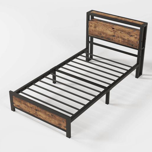 Cama para adultos 90x200 cm com espaço de arrumação - estrutura metálica - Castanho