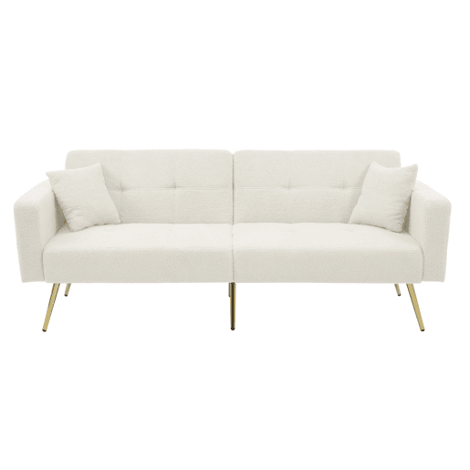 Sofá convertível com encosto regulável - 2 lugares - tecido felpudo francês - branco