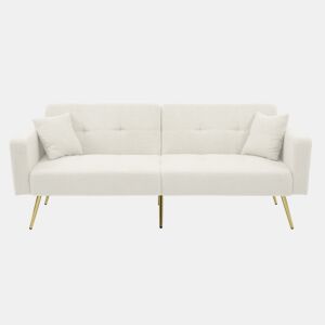 Sofá convertível com encosto regulável - 2 lugares - tecido felpudo francês - branco