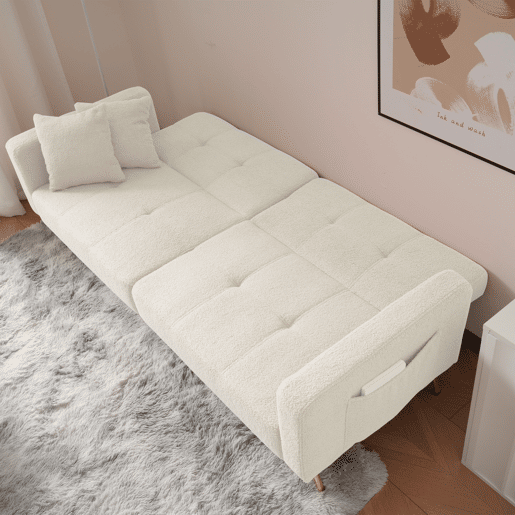Sofá convertível com encosto regulável - 2 lugares - tecido felpudo francês - branco